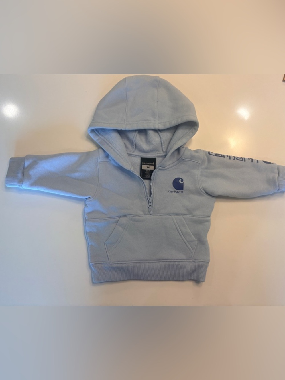 Carhartt Baby Hoodie 3M Blue Half Zip Pullover Sweatshirt Logo Pocket EUC